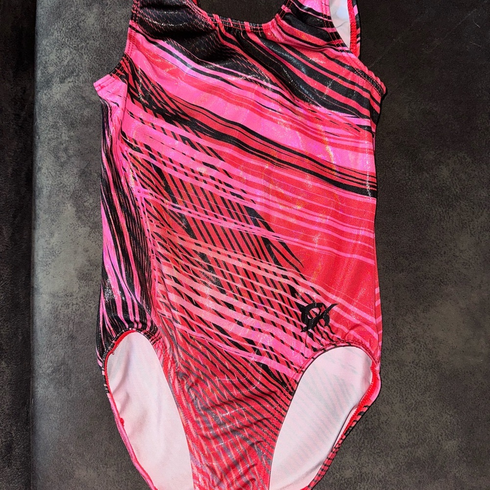 GK Pink and Black Patterned shiny gymnastics Leotard